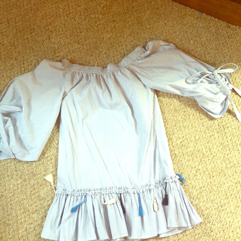 Off the shoulder blue striped dress!